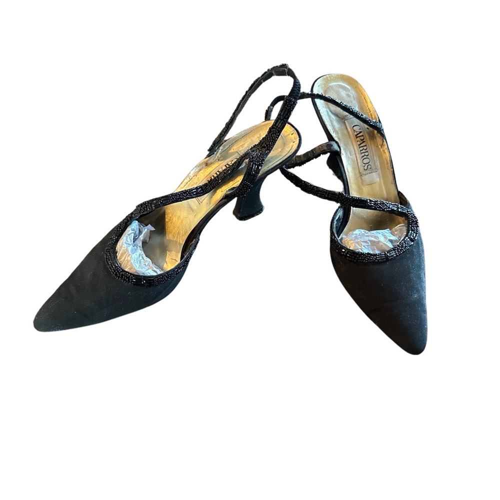 Vintage Caparros Black Shoes with black beaded straps